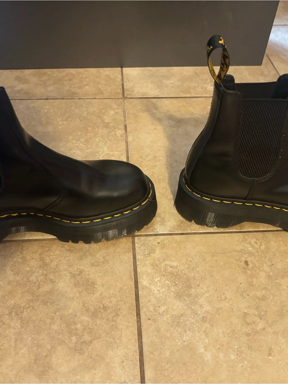 Dr. Martens Black Chelsea 2976 Boots with Yellow Stitching